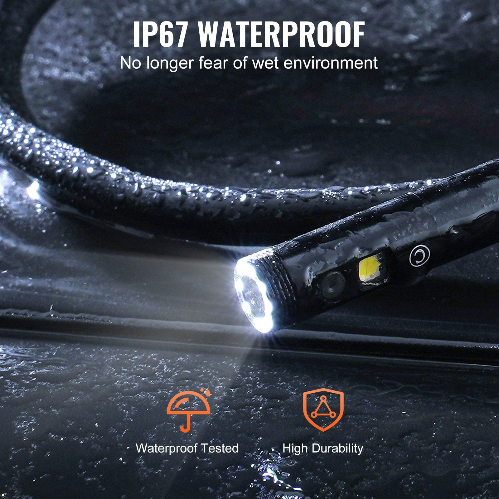 Borescope Triple Lens Endoscope Camera with 4.3 Inch IPS Screen, 8 LED + 2 UV Lights, Waterproof Inspection Camera for Plumbing, Automotive, and HVAC (HD 1080P)