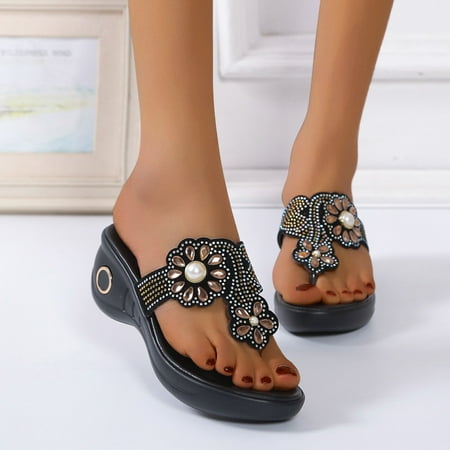 

XIAQUJ Women Sandals New Pattern Fashion Summer Round Toe Wedge Comfortable Non Slip Large Shoes Sandals for Women Gold 6.5(37)