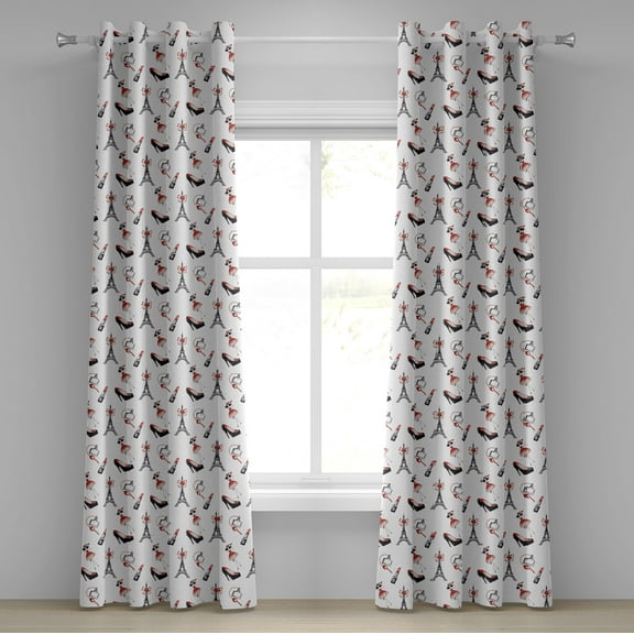 Ambesonne Eiffel Grommet Curtain, Shoes Lipstick Perfume, 50" x 108", Ruby Black White