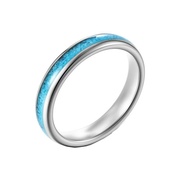 PAURO Women's Men's 4mm Tungsten Rings High Polish Blue Stone Inlay Comfort Fit Domed Tungsten Carbide Wedding Band Silver Size 5