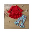 thumbnail image 2 of Bagilaanoe 2Pcs Toddler Baby Girl Long Pants Set Long Sleeve Dress Tops + Cartoon Print Flared Trousers 6M 12M 18M 24M 3T 4T Kids Casual Fall Outfits, 2 of 9