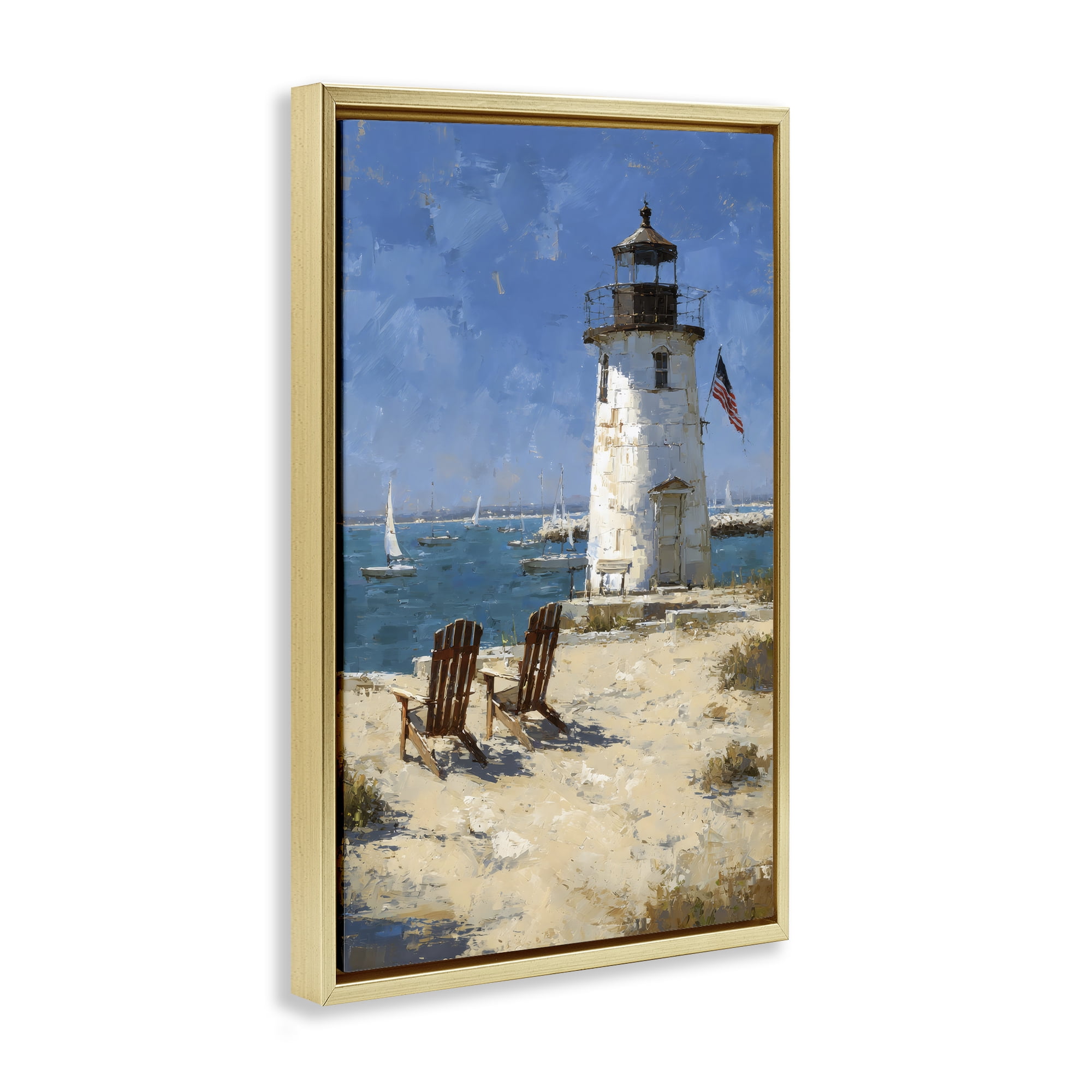 Stupell Industries Summer at Lighthouse Bay Gold Framed Floater Canvas Wall Art, design by Petal Prints Design