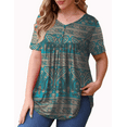 thumbnail image 4 of McVanedy Women's Pleated Flare Top V Neck Button Plus Size Short Sleeve Top M-4XL, 4 of 6