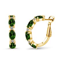 Gem Stone King 4.60 Ct Green Chrome Diopside White Diamond 18K Yellow Gold Plated Silver Hoop Earrings
