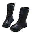thumbnail image 2 of Miluxas Girls Lace Up Combat Boots Mid Calf Riding Boots Leather Side Zipper Lug Sole Boot Black 11 M(28), 2 of 8