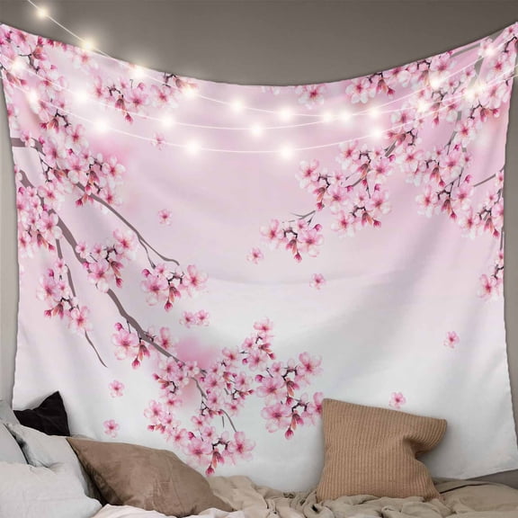 Cherry Blossom Tapestry for Bedroom Wall Hanging Tapestry, Gradient Tree Pink Flower Plant Ceiling Backdrop Tapestries Poster Blanket Wall Decor for Teens Room Living Room Dorm 59" x 90"