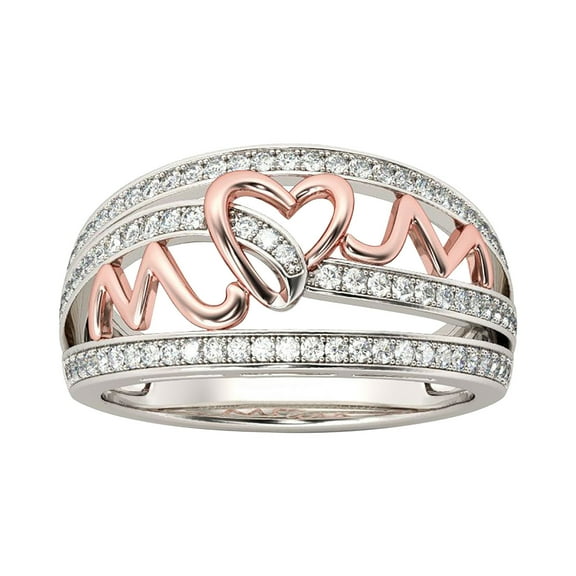 Guodhu Mom's Gift Gold Plated Cubic Zirconia Memorable Ring Mother's Day Birthday Graduation Stainless Steel Statement Festival Holiday Ring