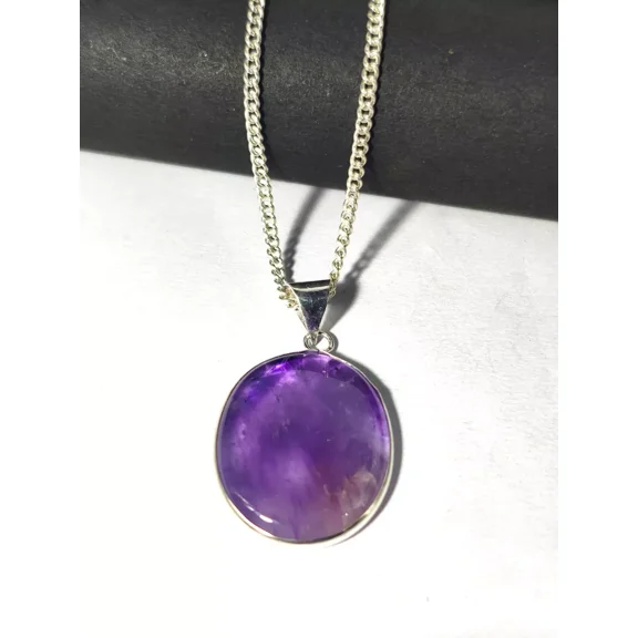 SHYAMGEMS 925 Sterling Silver Natural Amethyst Pendant For Women Purple Oval Handmade