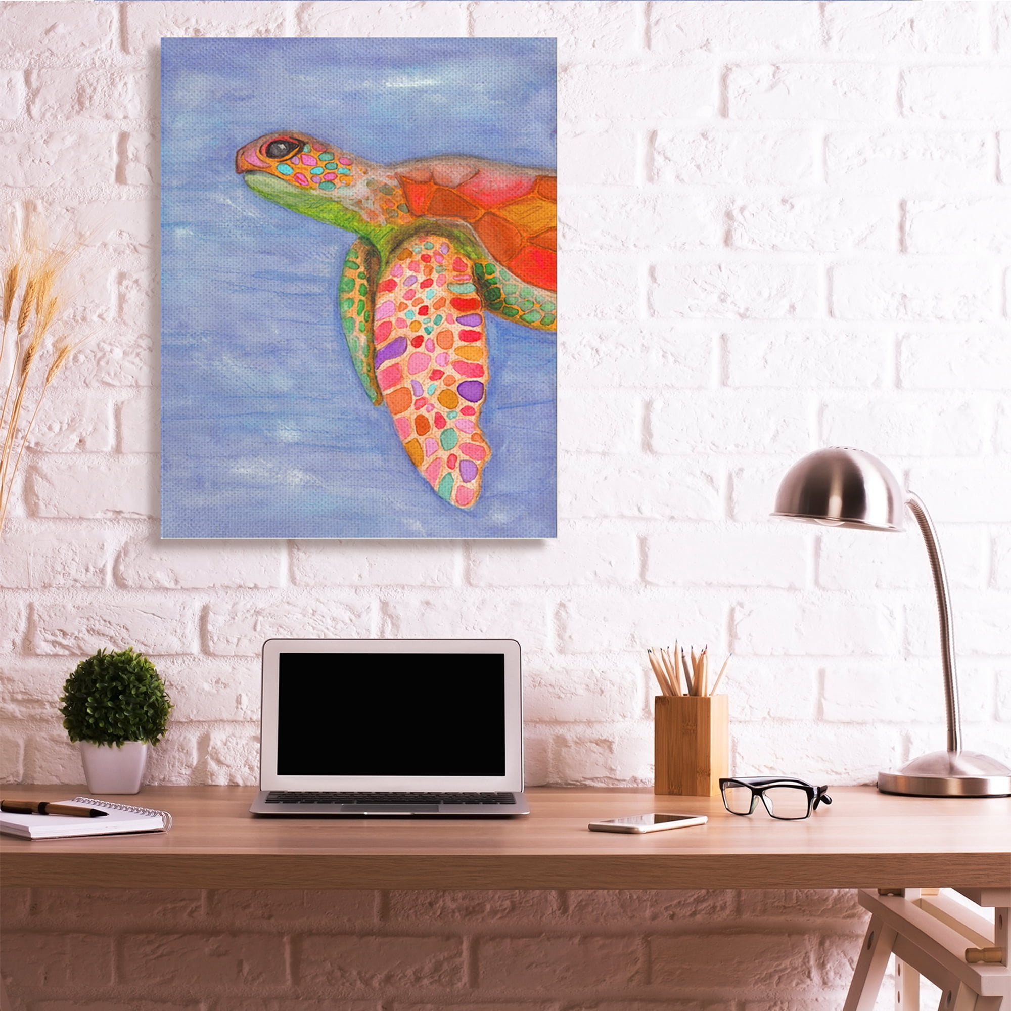Stupell Industries Rainbow Sea Tortoise Soft Coastal Swimming Portrait Canvas Wall Art, 36 x 48, Design by Elvira Errico