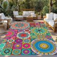 thumbnail image 2 of Colorful Ethnic Outdoor Rug 5x8 Ft - Reversible Patio Rug Outdoor Camping Rugs, National Modern Geometric Red Green Washable Indoor Outdoor Area Rugs, Non-Slip Outdoor Carpet Runner for Deck/Porch, 2 of 8