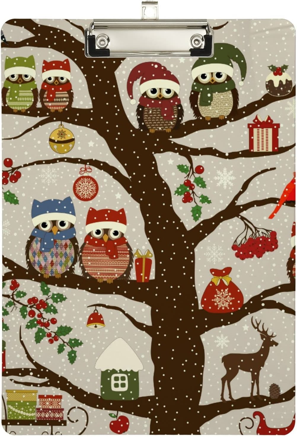 FMSHPON Christmas Xmas Owl Tree Cardinal Reindeer Clipboard Hardboard ...