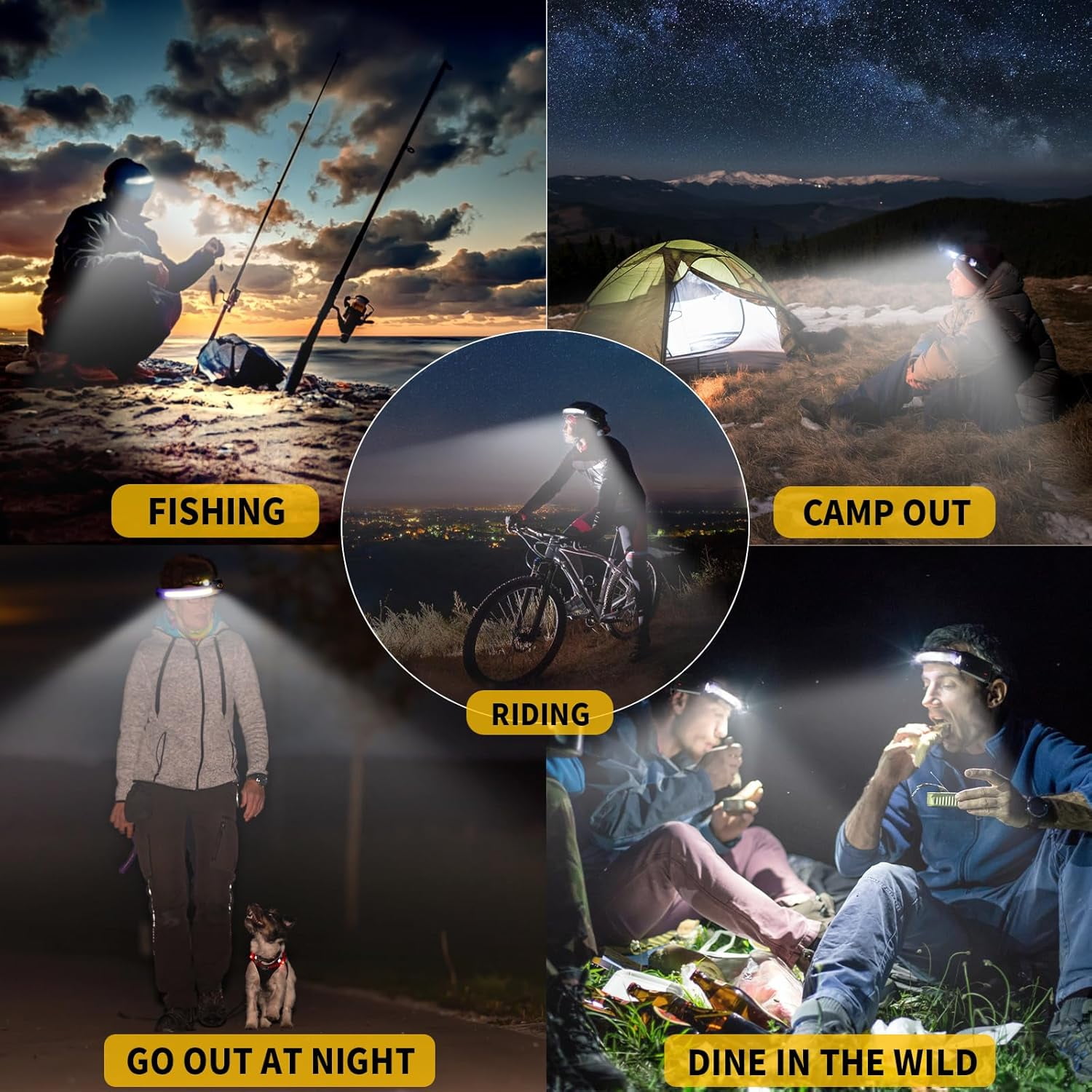Othemo 230 LED Headlamp, 230° Wide Beam Head Lamp, Motion Sensor LED Headlamp Rechargeable, 5Mode Headlamps for Adults, Bright Head Lights for Forehead, Hard Hat Headlight, Camping Essentials Gear