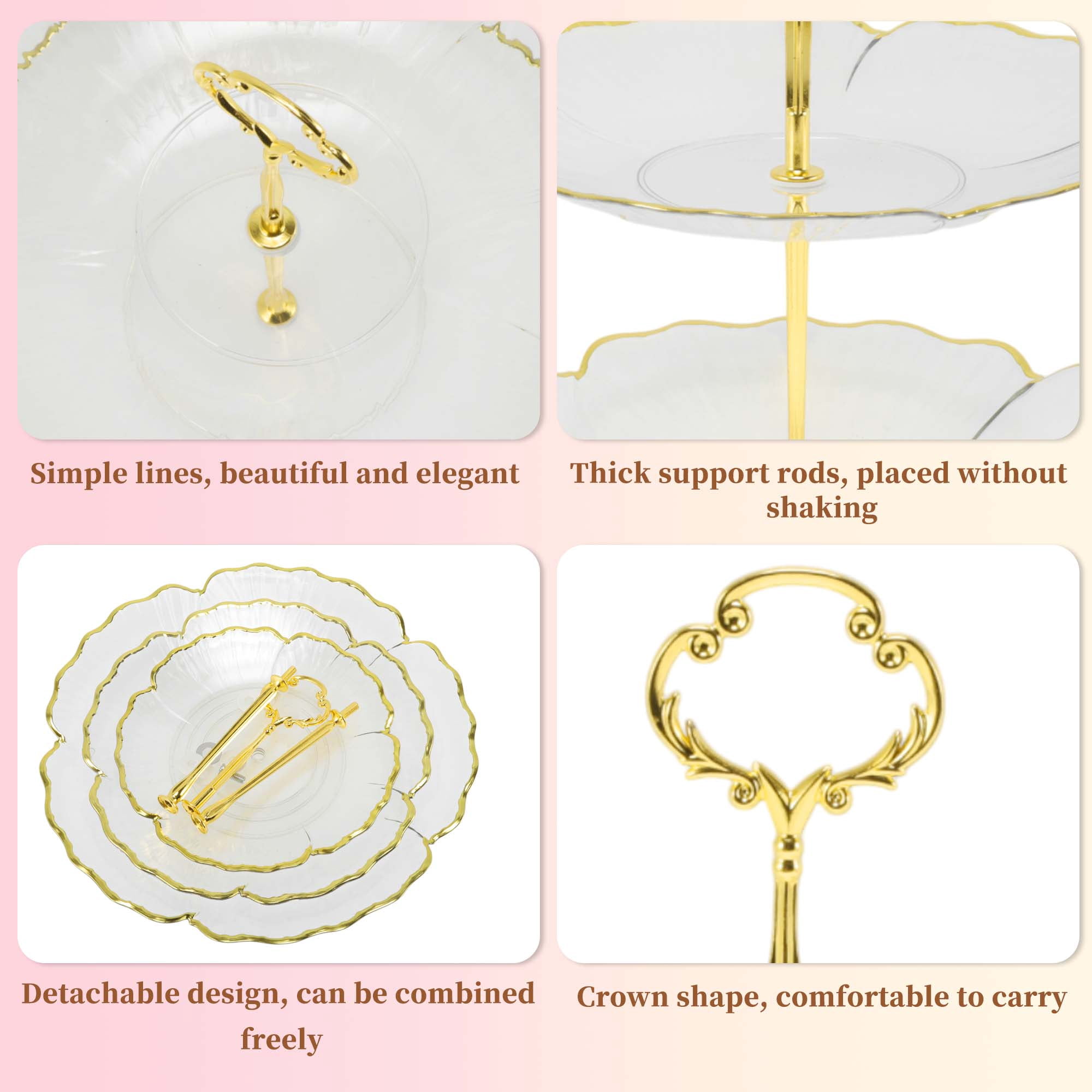 Unique Bargains 3 Tier Dessert Cupcake Stand Holder with Five Petals Design Clear