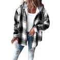 thumbnail image 5 of Women'S Casual Jacket Plaid Long Sleeve Shacket Fleece Lined Hooded Jackets Warm Coat Black 5XL, 5 of 9