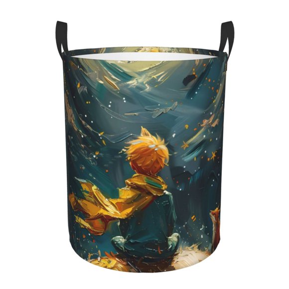 Balery Whimsical Starry Night Scene Cesta de ropa redonda con asas, impermeable, independiente, para ropa, juguetes, dormitorio y familia-Medium