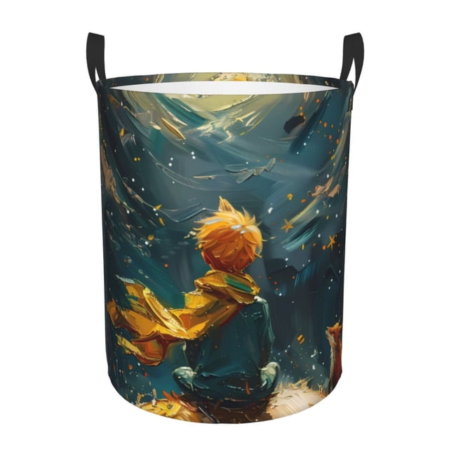 Balery Whimsical Starry Night Scene Cesta de ropa redonda con asas, impermeable, independiente, para ropa, juguetes, dormitorio y familia-Small