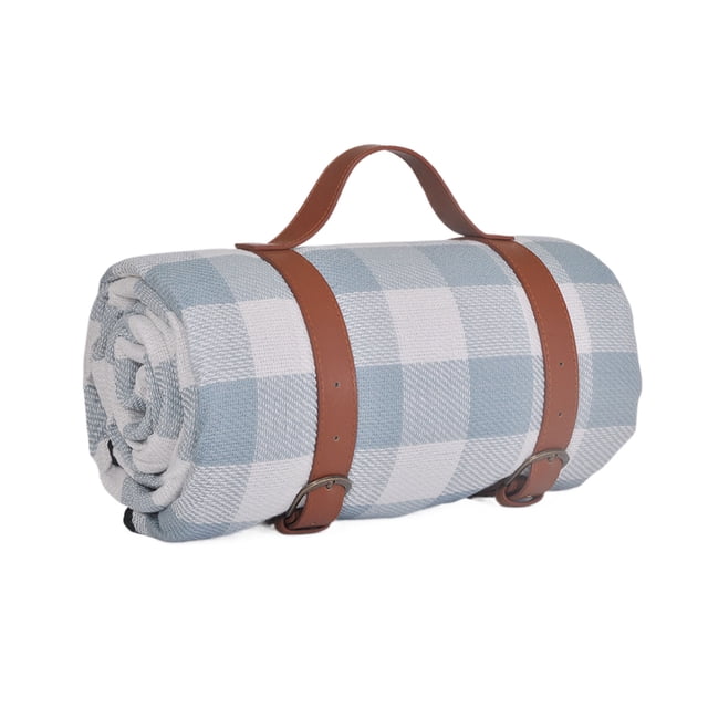 Yuarrent Estera de tienda de campaña impermeable Extra grande de tela con correas de cuero esteras de Picnic gruesas Acrílico carpas Rejillas azules y blancas 150*200cm