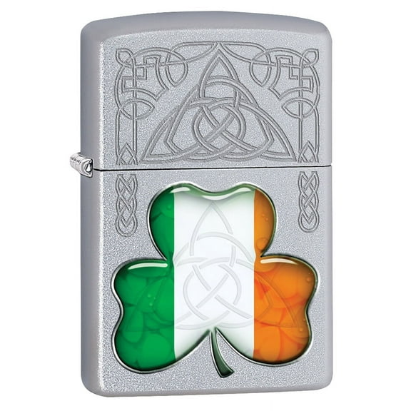 Zippo Lighter: Ireland Flag and Symbols - Satin Chrome