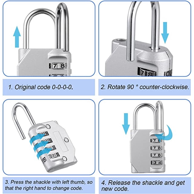4 Pièces Combinaison Numérique Serrure Combinaison Serrure Alliage de Zinc Cadenas de Clé Extérieure Réinitialisable avec Manille Coffre à Bagages Protection de Sécurité Gym Porte Jaune