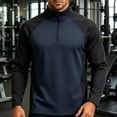 thumbnail image 2 of hoksml Men's Cotton Spandex Blend Color Block Raglan Long Sleeve Zip Neck Top, Half Zip Stand Collar Casual Athletic Daily Shirt, 2 of 5