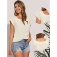 thumbnail image 2 of DARING DIVA Women's Summer Square Neck Gingham Cap Sleeves Blouses M Apricot White, 2 of 6