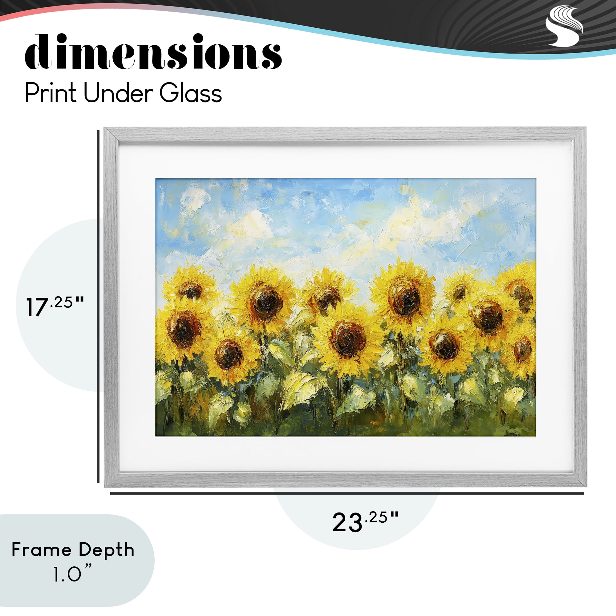 Stupell Industries Impressionist Sunflowers Horizon Gray Framed Print Under Glass, design by Petal Prints Design