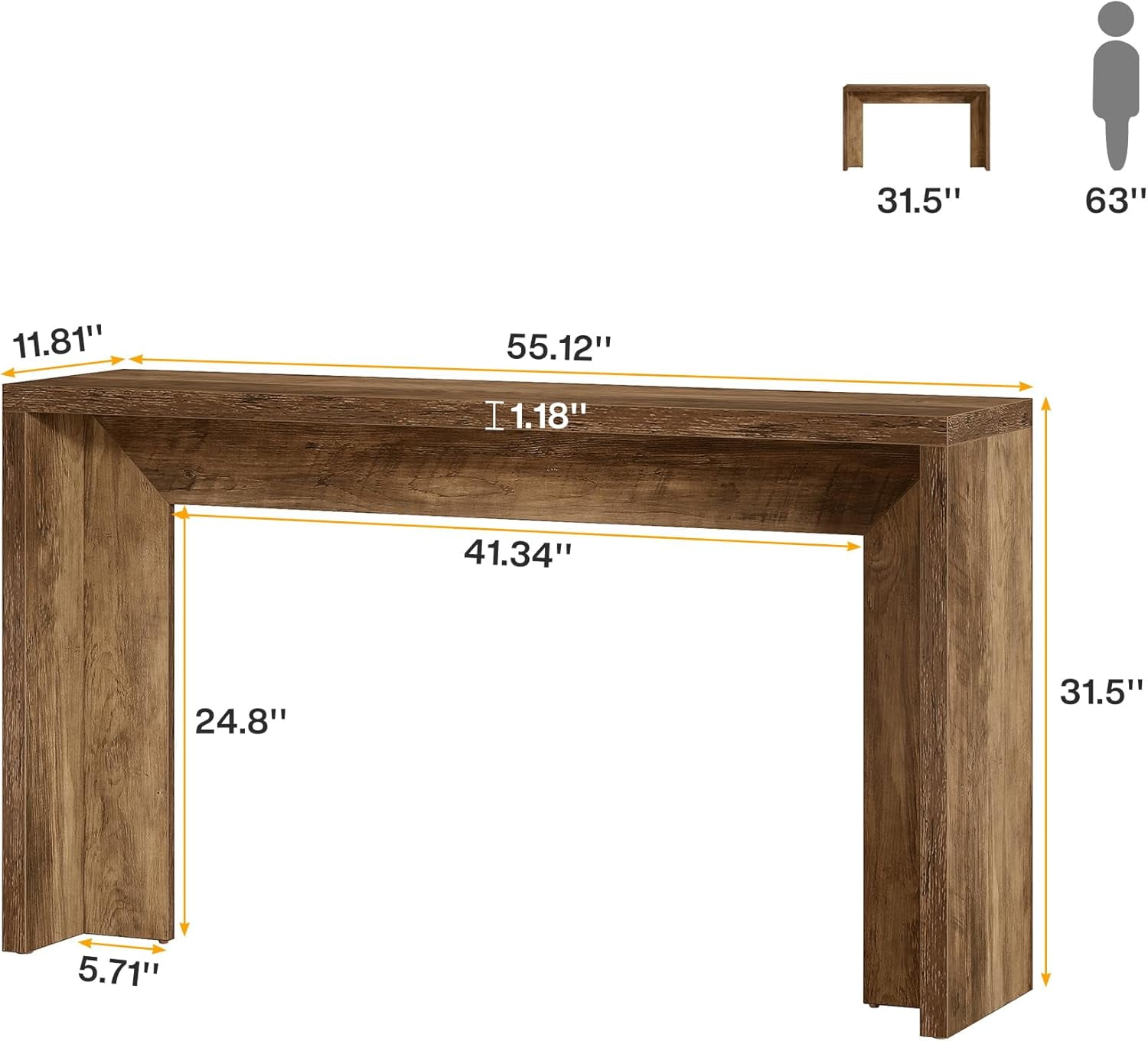 Tribesigns 55-Inch Farmhouse Console Table, Wooden Sofa Table for Entryway Living Room, Rustic Brown