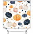 thumbnail image 3 of 4PCS Fall Shower Curtain Sets with Rugs, Waterproof White Fabric Shower Curtain, Autumn Harvest Blue Orange Pumpkin Watercolor Eucalyptus Leaves Botanical Berry Thanksgiving Bathroom Decor, 3 of 7