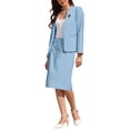 thumbnail image 4 of INSPIRE CHIC Women's Skirt Suit Set 2 Piece Outfit Business Work Blazers and Pencil Skirts with Brooch Pin L Grey Blue, 4 of 5