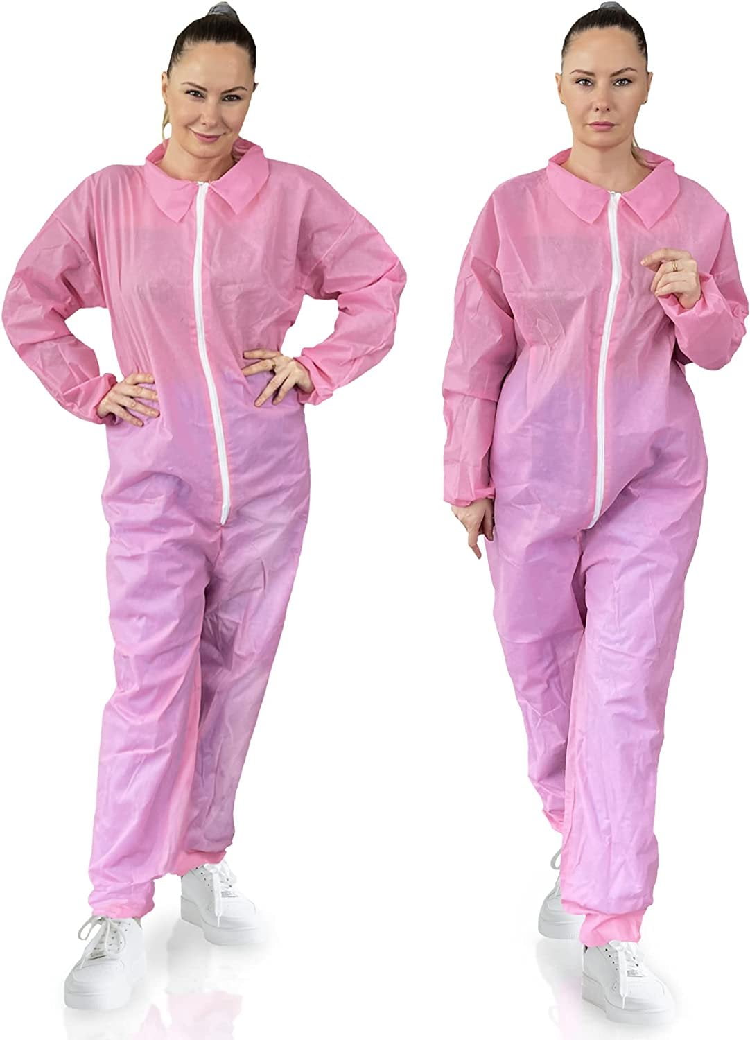 EZGOODZ Disposable Coveralls for Men, Women, Pack of 25 Medium Pink ...