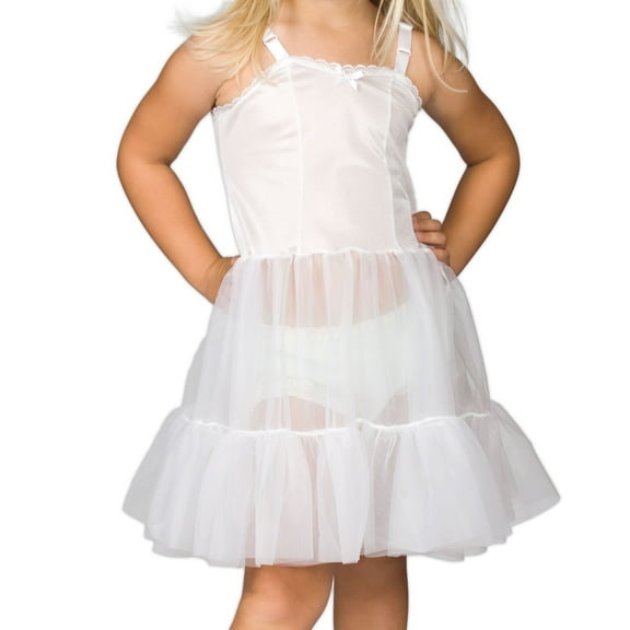 I.C. Collections Girls Adjustable Bouffant Sweetheart Nylon Slip Petticoat, White