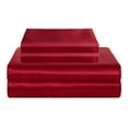 thumbnail image 3 of Flxxie 4 Pieces King Silky Satin Sheet Set for Hair and Skin, Includes Flat Sheet, Deep Pocket Fitted Sheet and Pillowcases, Wine Red, 3 of 6