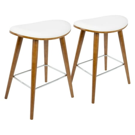 Saddle 26 Mid Century Modern Counter Stool In Walnut And White Faux Leather By Lumisource Set Of 2 Saddle 26 Mid Century Modern Counter Stool In Walnut And White Faux Leather By Lumisource Set Of 2