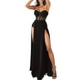 thumbnail image 4 of Women Tube Top Dress Sexy Bodysuit Dress High Waist Slit See Through Black Cocktail Party Gown Long Dress, 4 of 10