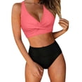thumbnail image 3 of HVOBTTY Summer Women's 2 Piece Bikini Swimsuit Set Period Use Solid Color V Neck Back Built In Pad Wireless Beach Suits, 3 of 5