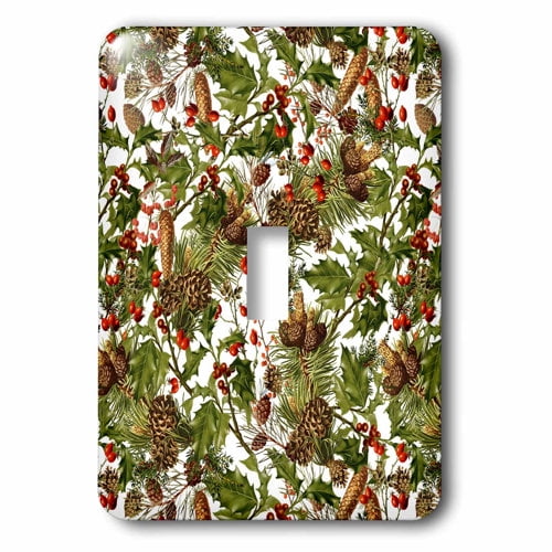 3dRose, Christmas allover pattern with holly and pine cones, single toggle switch