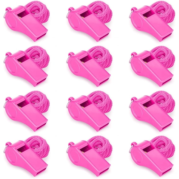 YinFire 12 Pack Pink 120dB Loud Plastic Safety Whistles with Lanyard, High-Pitched Referee Whistles for Coaching, Sports Training & Group Entertainment