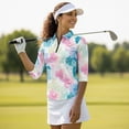 thumbnail image 4 of Uorisanigo Hawaiian Palm Leaf Women's Dry-Fit Golf Polo Shirts Size XL Versatile Women's 3/4 Sleeve Athletic Golf Shirts Fashionable Zipper Neck Workout Sports Pullover Outing Wear, 4 of 7