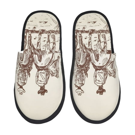 Balery Cowboys Riding Horses Slient Indoor Furry Fleece Comfort House Shoes Soft Non-Slip Home Shoes Cotton slippers House Slippers-- Medium
