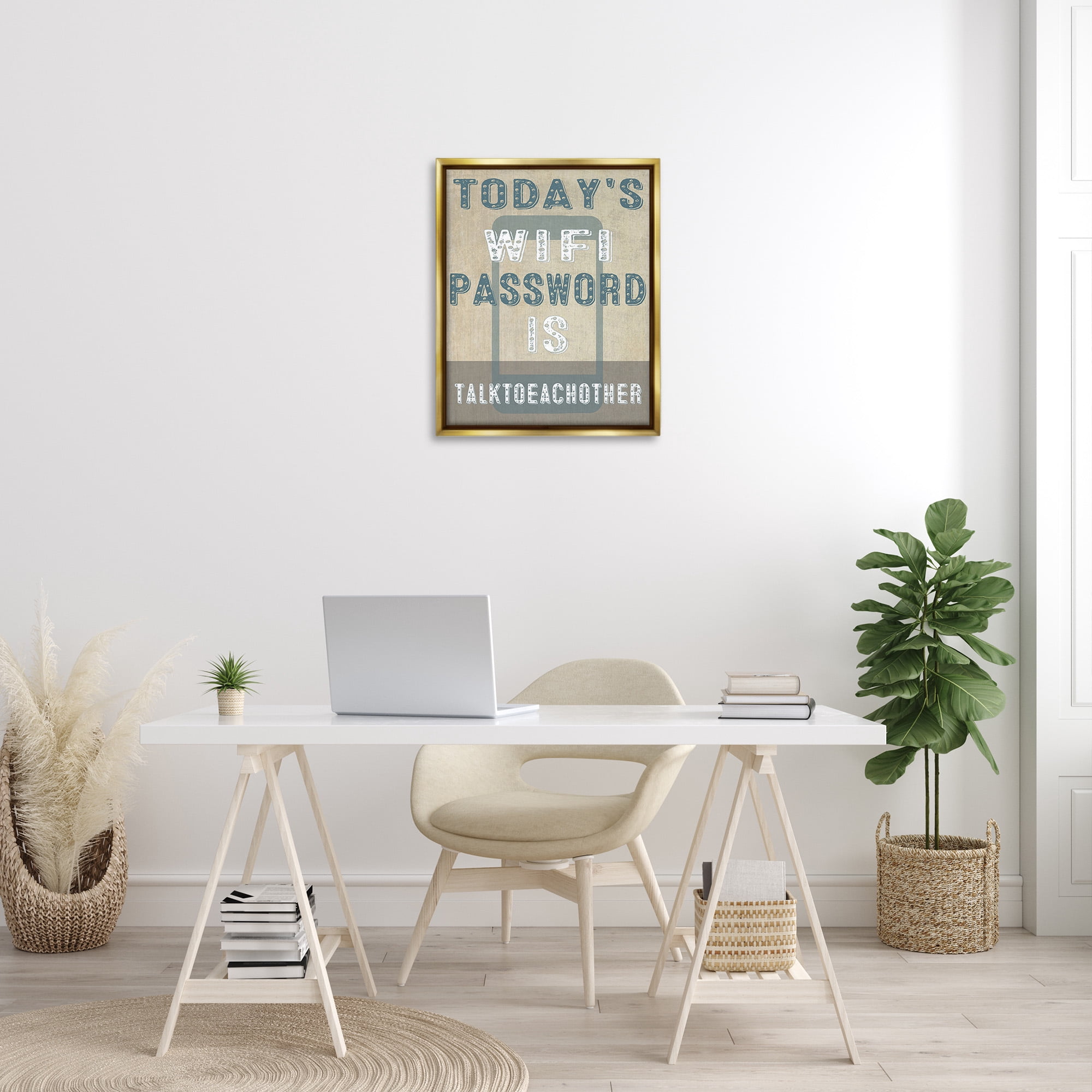 Stupell Industries Funny Wi-Fi Password Typography Painting Gold Floater Framed Canvas Art Print Wall Art, 25 x 31