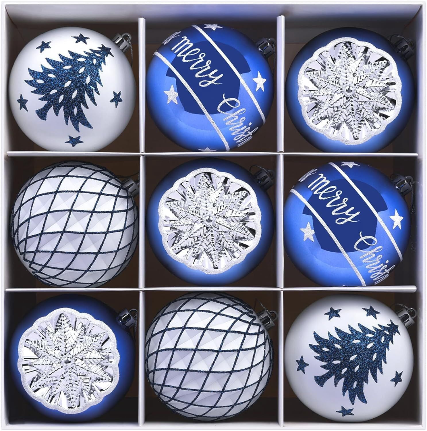 100MM/4 Inch 9PCS Large Christmas Balls Ornaments, Shatterproof Plastic Hanging Big Baubles Set for Xmas Tree Decoration Holiday Party Wedding Decorations with Hook