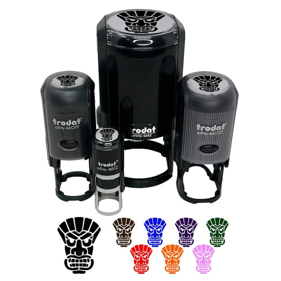 Tiki Mask Self-Inking Rubber Stamp Ink Stamper - Purple Ink - Small 3/4 Inch