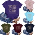 thumbnail image 1 of T-shirts pour Femmes Été Loisirs Art Couleur Unie Imprimé Lettre Col Rond Manches Courtes Vert Armée m, 1 of 5