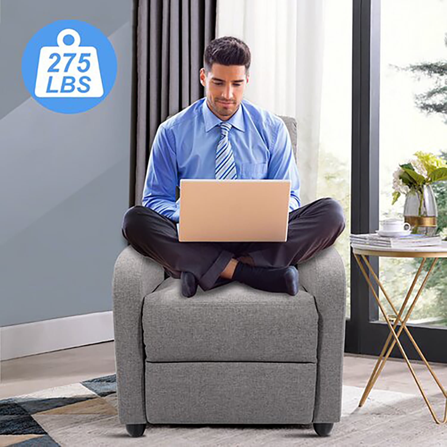 MCQ Recliner Sofa with Vibration Massage, Adjustable Footrest Chair for Lounge Bedroom, Gray