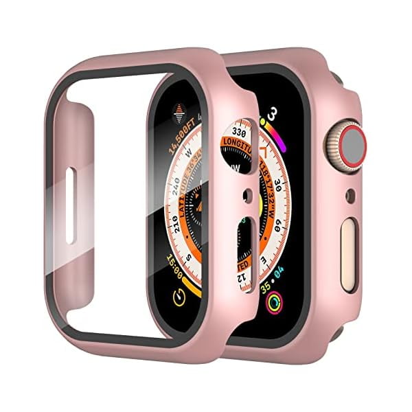 wonima44 2-Pack for Apple Watch Series 9/8/7/6/5/4/Series SE/SE 2 45mm All-Around Screen Protector Case, Tempered Glass Screen Protector Case Ultra-Thin for iWatch 45mm Protection Cover - Rose Gold