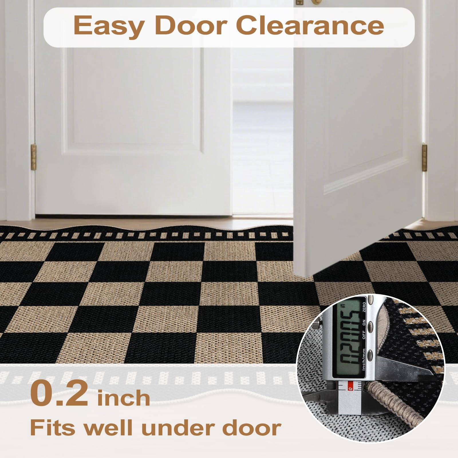 Checkered Easy Jute Entryway Rug  2x3 Washable Non Slip Kitchen Indoor Outdoor Door Mat Farmhouse Low Pile Floor Black Rugs For Porch Doorway