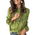 thumbnail image 1 of Blusa tipo jersey para mujer, cuello redondo, manga larga acampanada, cuello redondo hueco, blusa de encaje de manga larga acampanada, verde S, 1 of 4