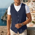 thumbnail image 2 of Men's V Neck Vest Cotton Linen Sleeveless Vest Button Up Sleeveless Tops Casual Layering Spring Summer Business Top Navy 2XL, 2 of 6
