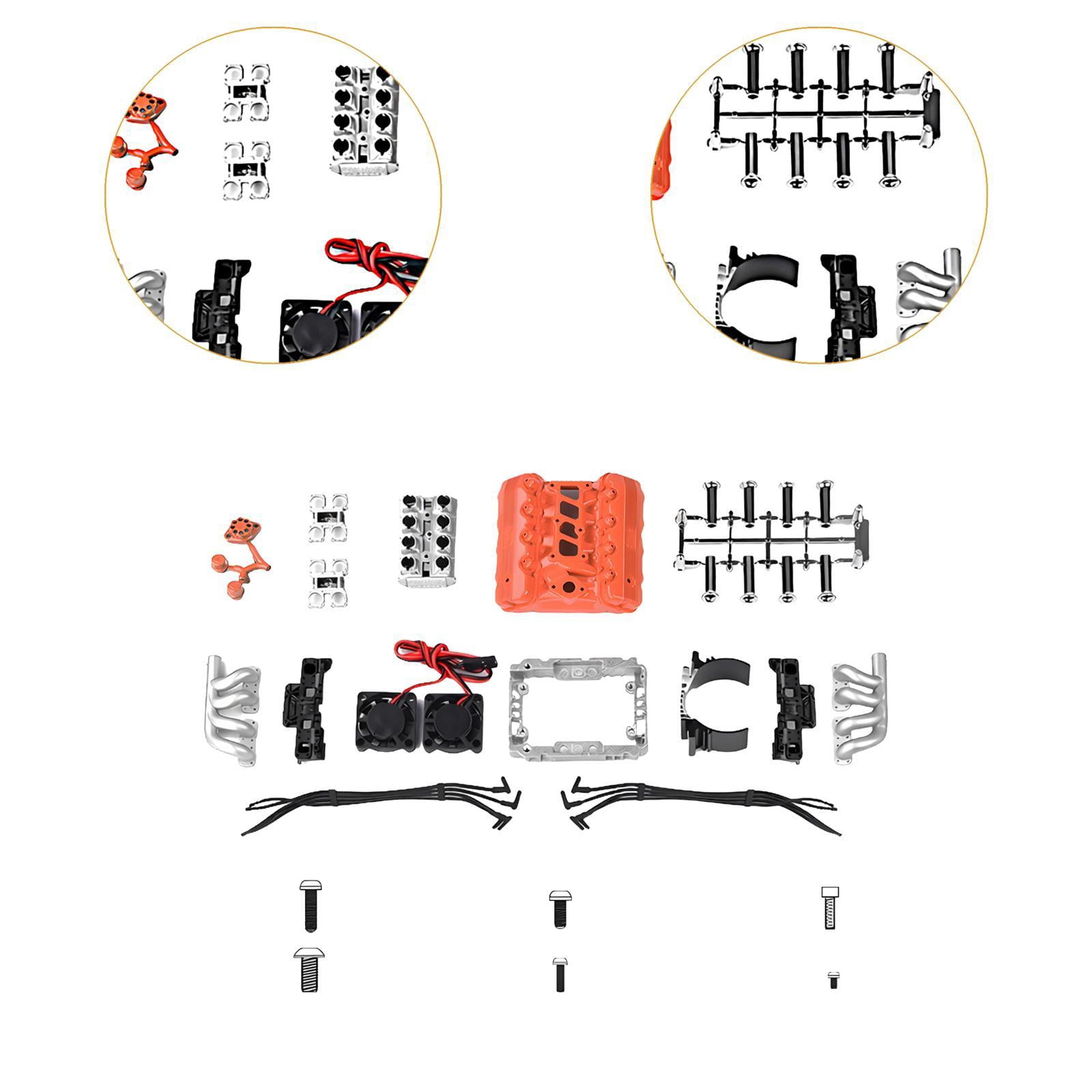 LeeQinersw RC Car Djv8 Simulate Engine Fans Radiator Accessories for 1/10 Scale Model Premium Quick Installation Pare Parts Professional orange