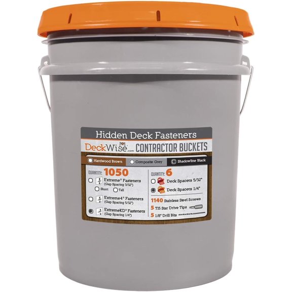 DeckWise (Black) Ipe Clip EXTREMEKD Hidden Deck Fasteners, 1/4" Spacing, Stainless Steel Black #8x2" Trim-Head Screws for 600 Sq. Ft. of KD Hardwood, Thermal or Composite Decks (1050 Bucket)